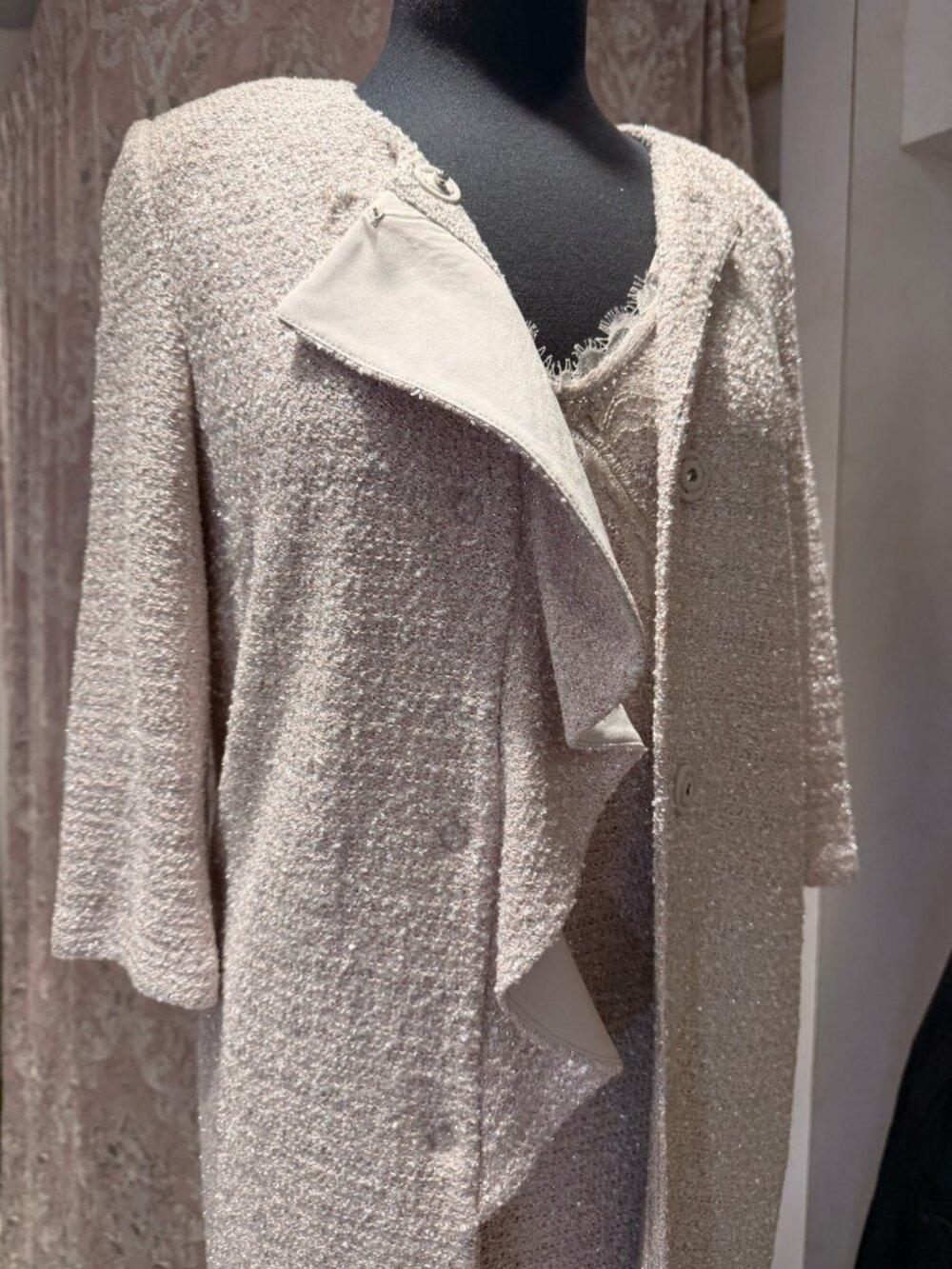 St. John Sparkly Beige Tweed Mini Dress + Jacket Set - Picture 4 of 6